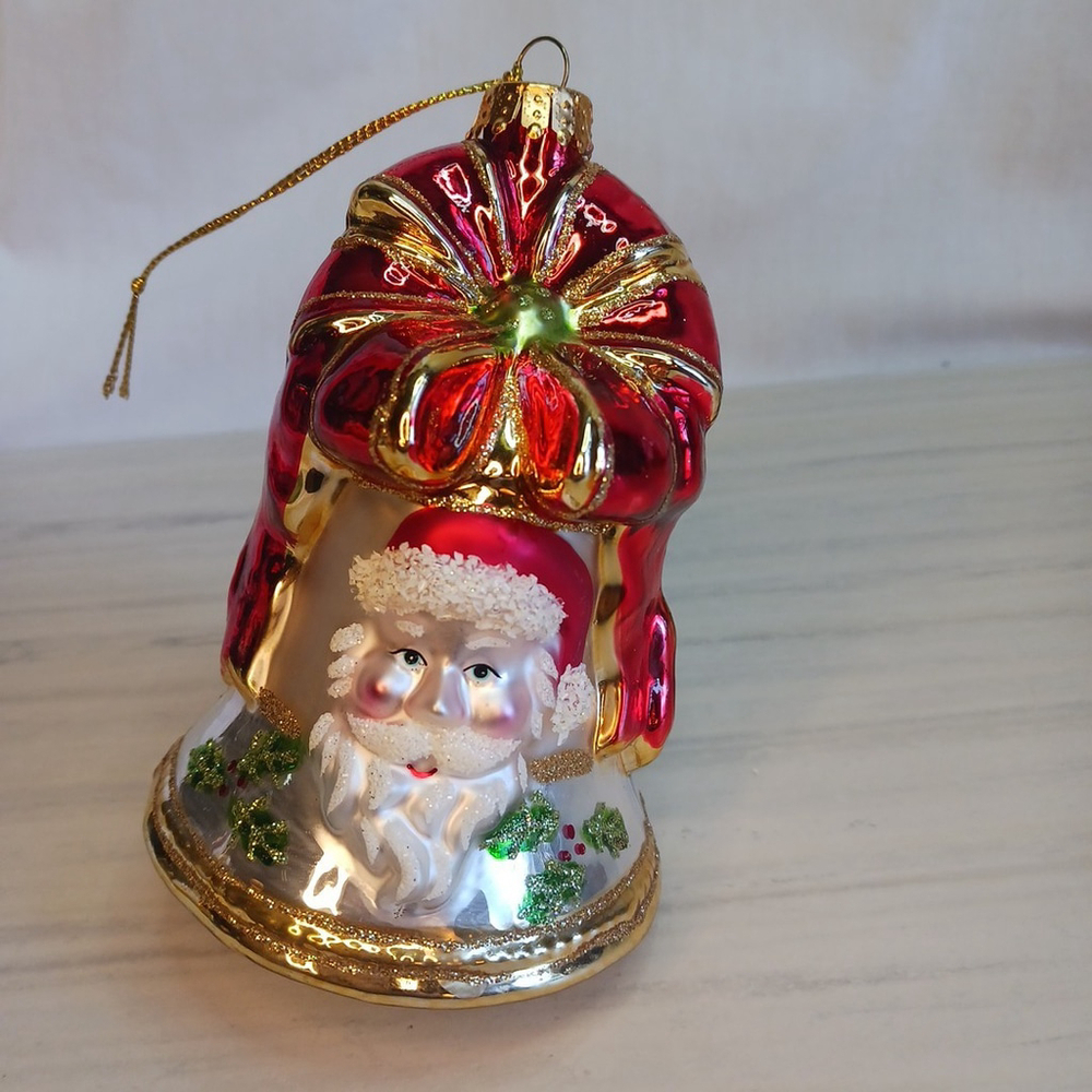 Saint Nicholas Bell Hand Blown Glass Christmas Ornament Large 5 In